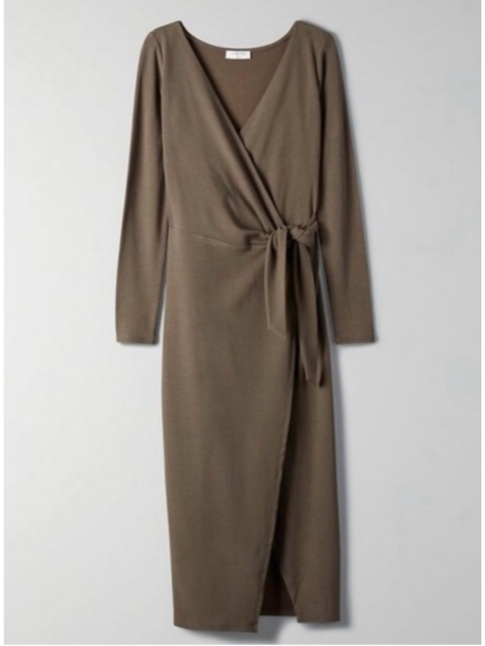 Aritzia Babaton Gaudi Wrap Dress Silver Birch Midi Jersey Tie Waist XXS - Picture 2 of 7